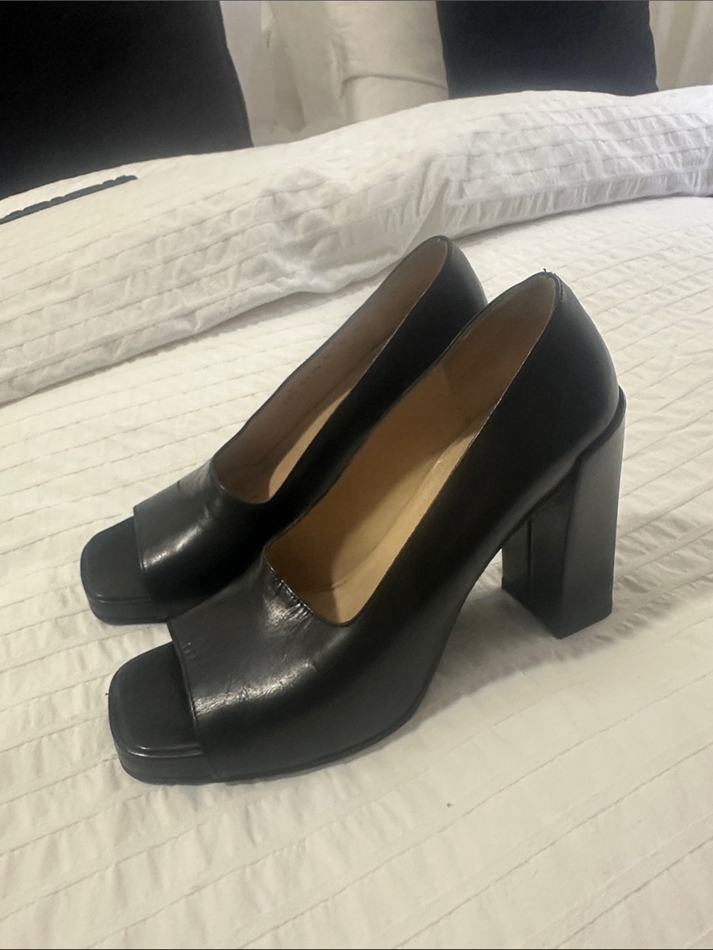 Gucci Black Leather Peep-Toe Heels